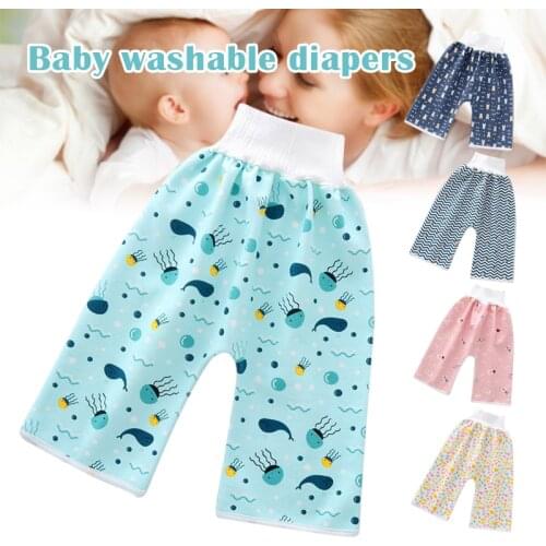 New Comfy Cartoon Children Diaper Pants Waterproof Leak-proof High Waist Belly-protecting Diaper Trousers Drop Shipping