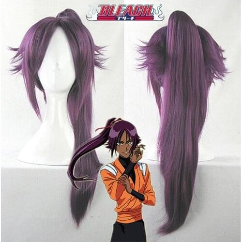 BLEACH Shihouin Yoruichi Cosplay Wigs High-temperature Fiber Synthetic purple Hair+ Wig Cap for Halloween party wigs in stock