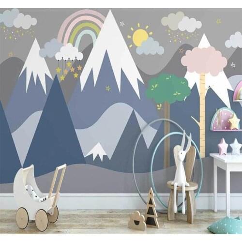 Custom 3D Photo Wallpaper Cartoon Snow Mountain Rainbow Children Room Bedroom Background Wall Decoration Painting Relief Mural