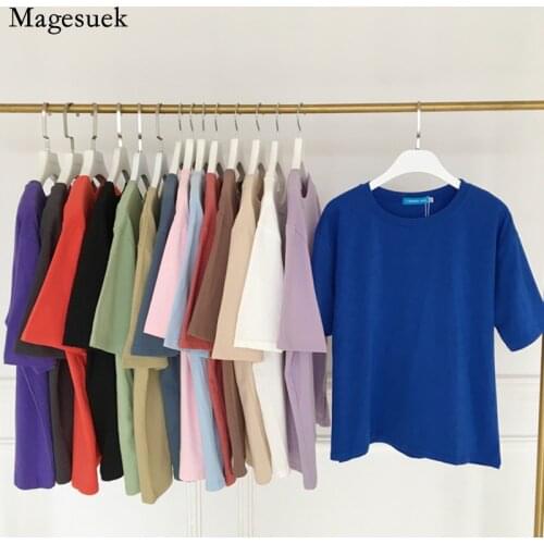 Casual O-neck Cotton Ladies Top Tee Shirt Korean Loose White 15 Colors T-shirt New Summer Short Sleeve Basic T Shirt Women 8554