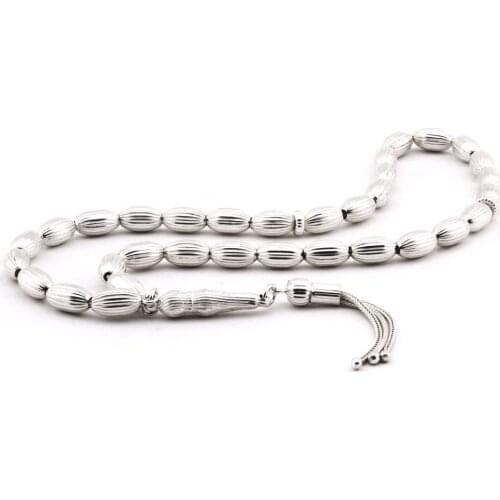 Tesbihane Pen İşçilikli Barley Cut 925 Sterling Silver Prayer Beads (M-2)