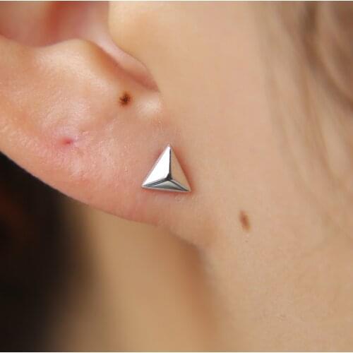 925 sterling silver 6mm mini cute jewelry triangle stud rose gold silver color minimalist silver earring