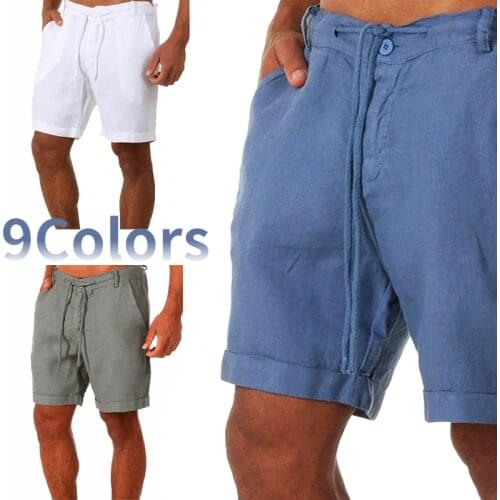 New Fashion Mens Linen Shorts Men Summer Cotton Beach Short Men New Cargo Shorts Comfortable and breathable 9Colors