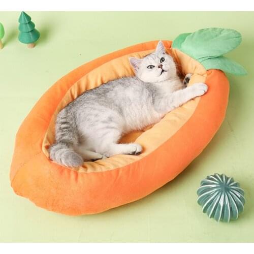 Pet Cat Bed Warming Soft Carrot Pet Cage Washable Cushion Cat Nest for Small Large Dogs Non-slip Comfortable Winter Plush Kennel