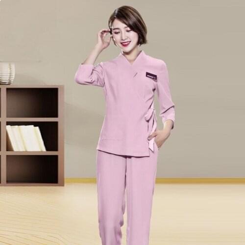 Spa Uniform For Beauty Salon For The Cosmetologist Thai Massage Smocks For Work Beauty Uniforms Technician Costume Set AS236
