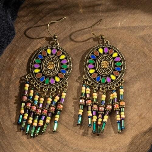 Vintage Beads Tassel Dangle Drop Earrings for Women 2019 Fashion Engagement Wedding Bridal Earrings Hanging Jewelry Accessories