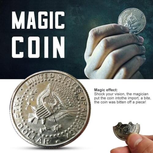 Magic Coins & Paper Money Bite Restored Illusion Coin for Magic Show Bitten Coin Half Dollar Magician Coin