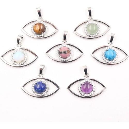 YJXP Silver Plating Natural Stone Pendants Devils Eye Amulet Micro Inlaid Zircon Women Personality Lucky Protection Jewelry