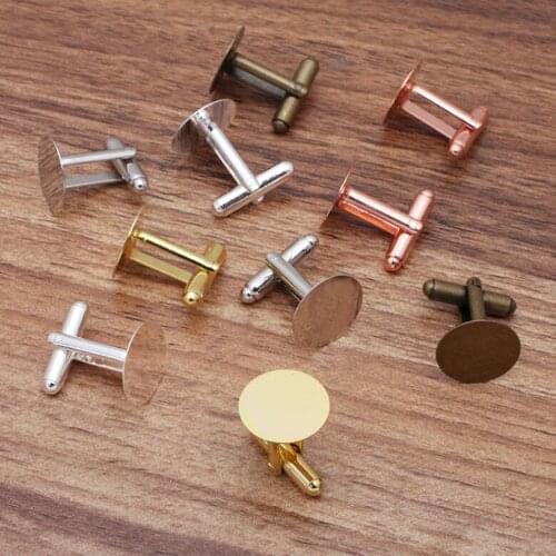 100pcs 15mm flat pad bezel cufflink blank jewelry settings French cufflinks handmade DIY shirt clothing accessories CUF02