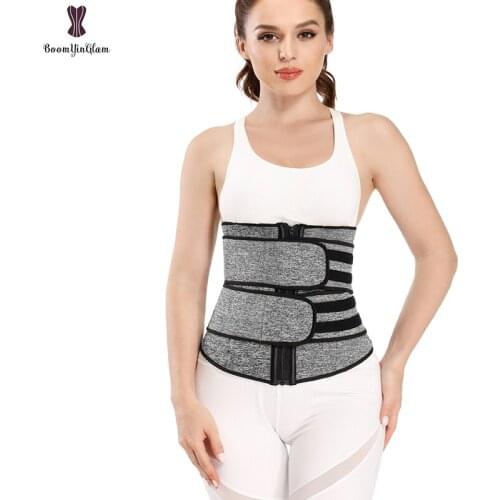 Womens Underbust Compresssion Sweat Girdle Neoprene And Nylon Zip Up Waist Trainer Waist Trimmer Blets With Double Straps