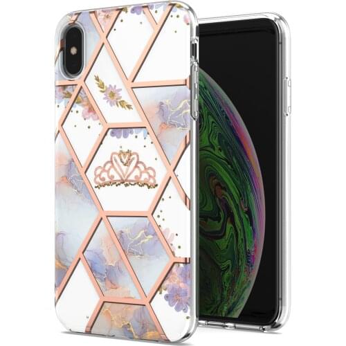 Plating Geometric Marble Flower Phone Case For iPhone 12 11 Pro Max 12 Mini X XR XS Max 7 8 Plus SE 2020 PC Hard Back Cover Case