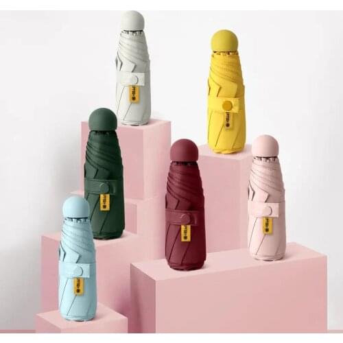 Five-holding sun umbrella sun protection UV folding umbrella female sunshade rain dual-use capsule compact portable pocket
