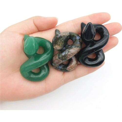 Cute 1PC Natural Quartz Crystal Snake Hand Carved Figurine Obsidian Aventurine Snake Animal Crafts Natural Quartz Crystals