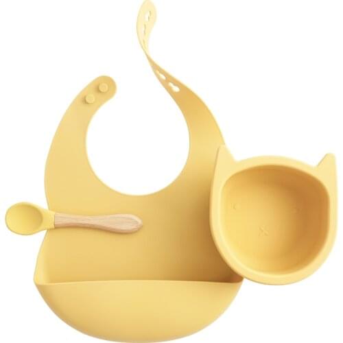 100%Food Safe Approve Silicone Childrens Tableware Waterproof Baby Bib Feeding Plate For Food Sucker Bowl Aand Spoon Set