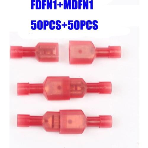 100Pcs FDFN1.25-250 MDFN1.25-250 Nylon tranparent insulated terminal inserted spring temperature flame retardant terminal