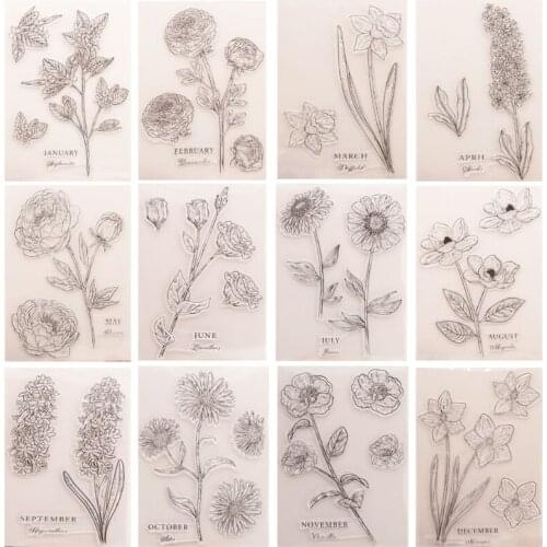 12pcs Rose Sunflower Silicone Clear Seal Stamp DIY Scrapbooking Embossing Photo LX0D