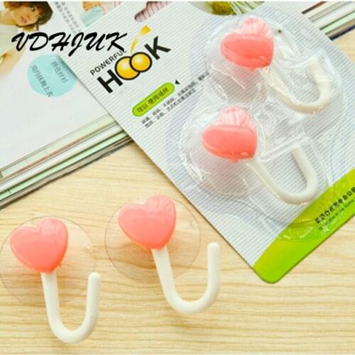 2pcs/lot new fashion cute heart-shaped hooks Stick On Wall Robe Hooks Kitchen Hanger Hanging Door Bathroom Accessories hook/5078