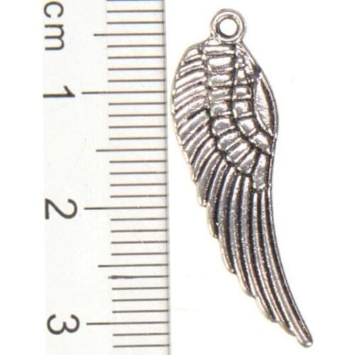 DIY Angle Wings Charms Bracelets Suspension Woman Fairy Feather Silver Metal Keychains Hairpins Jewelry Findings 30*9*1mm 50pcs