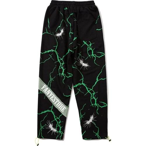 Hip Hop Dark Lightning Pants Men Color Block Streetwear Sweatpants Pants Harajuku Jogger Men Trousers Neon Green Gym Pants Black