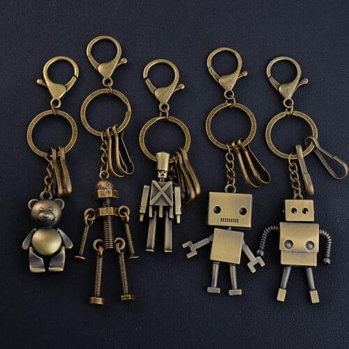 Girl Cute Cartoon Animal Robot Key Chain Brass Decor Women Keychain Bag Pendant Charm Creative Key Ring Lovers Best Gift Jewelry