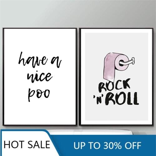 Home Decor Funny Toilet Wall Art Canvas Painting Poster Prints Rock and Roll Minimalist Quote Have a Nice Poop WC Bathroom Sign