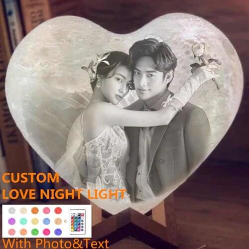 Dropshipping Customized Love Night Light 3D DIY Moon Night Lamp For Valentines Day Gift Text & Photo USB Rechargeab Heart Shape