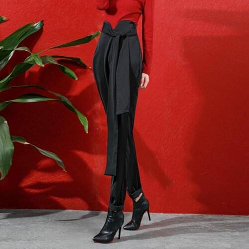 Flower trousers womens trousers summer new style drop feeling Harlan high waist chiffon radish design sense suit pants F1334