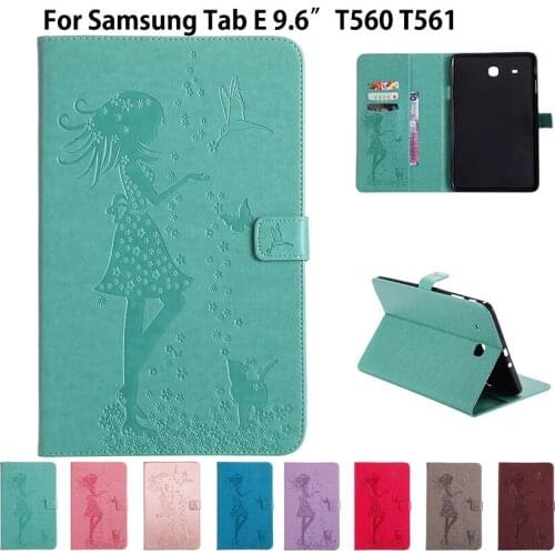 SM-T560 Case Girl Cat Embossed PU leather Case For Samsung Galaxy Tab E 9.6 inch Cover T560 T561 SM-T561 Funda Tablet Flip Cases