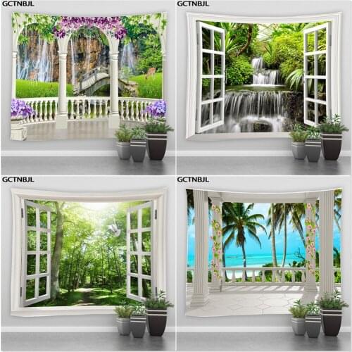 Landscape Tapestry Hippie Waterfall Forest Ocean Natural Scenery Wall Hanging Tapestries Bohemian Bedroom Dormitory Home Decor