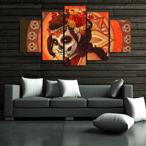 HD 5 piece Canvas Art HD Printed Day of the Dead Face sugar skull Group Canvas Painting Modular Pictures Free shipping DT-039