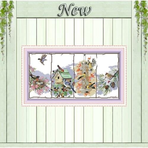 The birds of the four season painting Counted Print on canvas DMC 11CT 14CT Chinese Cross Stitch kits Needlework Sets embroidery