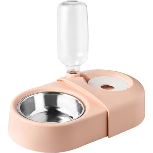 Dog Food Double Bowls Auto Water Drinking Dispenser Bottle Dish Pet Feeder Q0KA