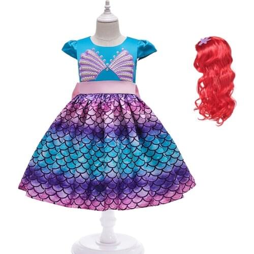 YOFEEL Mermaid Costume Princess Arier Dress Girl Cosplay Frock Pearl Appliques Bowknot Clothes Kids Birthday Party Fancy Vestido