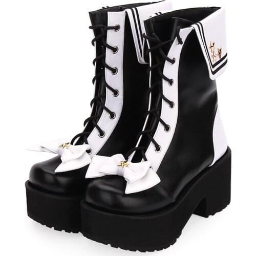 Fashion Winter Women High Heels Platform Lolita Short Boot New Zipper College Muffin Shoes Female Gothic Navy Boots