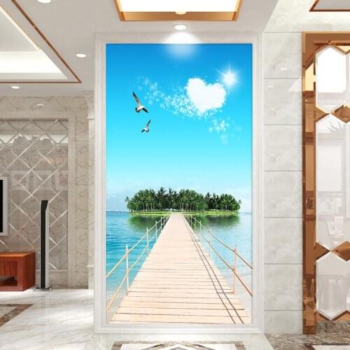 Sea Island Scenery DIY Door Wall Sticker Home Decor Living Room Kids BabyRoom porch Art Mural Self-adhesive Waterproof Wallpaper
