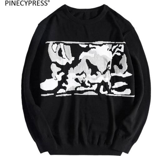 100% Cotton Big Size L-8XL Camouflage Man Long Sleeve O-neck Knitwear Black Pullover Male Knitted Autumn Spring Men Sweater