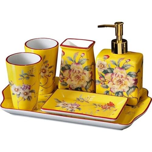 Ceramic Bathroom Accessories Set Soap Dispenser/Dished Toothbrush Holder & Cups With Tray Tissue Box Storage Tank Wedding Gift