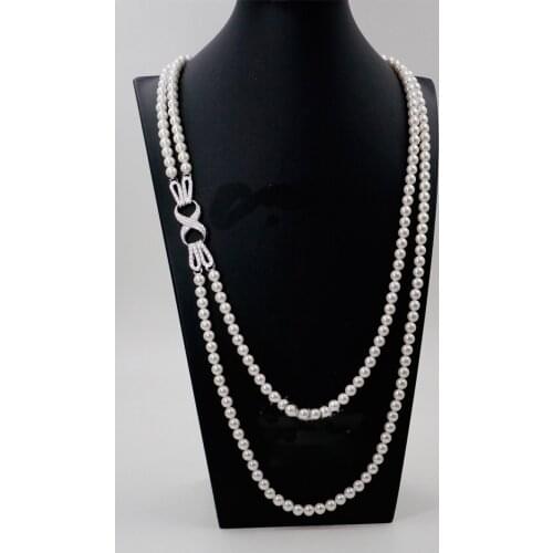 Natural freshwater pearl 7-8mm bowknot Necklace womens pearl pearl long sweater chain 8 double necklaces