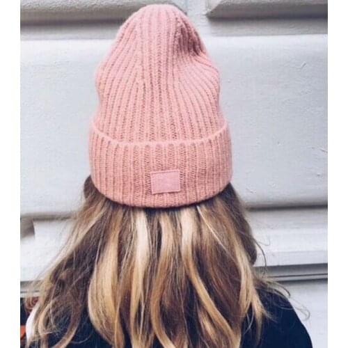 New style knitted AC square smiling face hat in Europe and America winter 2020 womens winter cold hat warm knitted couple hat