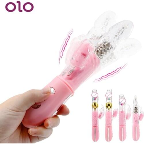 OLO Rabbit Vibrator G spot Dildo Vibrator Licking Telescopic Vibration Built-in ball Rotation 7 Frequencies Sex Toys For Women