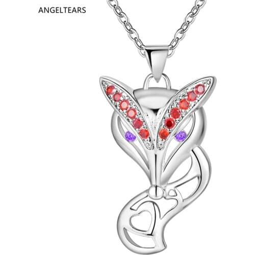 Cute design silver color fox pendant necklace with zircon woman fashion party jewelry drop shipping colar
