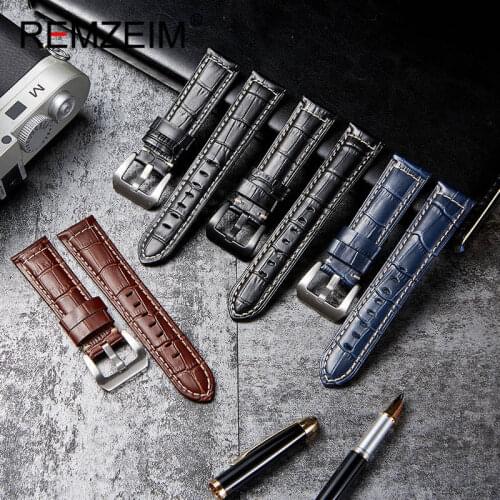 REMZEIM Handmade Bamboo Pattern Genuine Leather Strap 20mm 22mm 24mm 26mm Watchbands Watch Accessories With Solid Steel Buckle