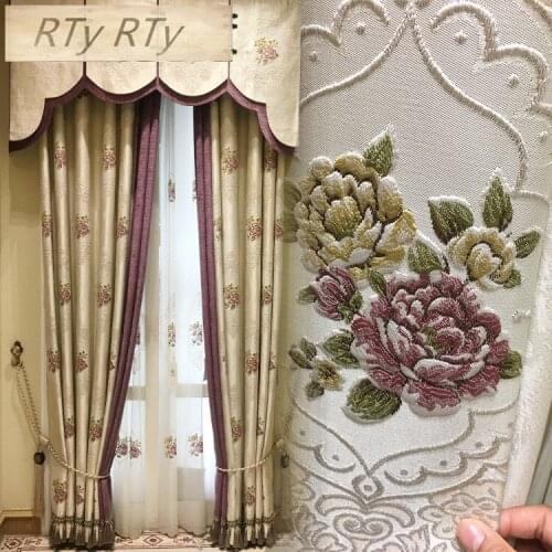 Classic high quality floral Curtain for Bedroom European luxury royal villa gold embroidered blackout Curtains for Living Room