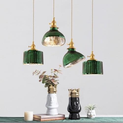 Nordic copper green glass Restaurant creative decoration Homestay Bedroom bedside Brass vintage chandelier