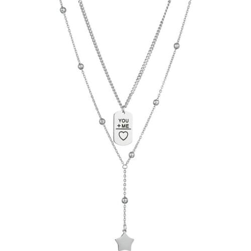 Star 2-layers Necklace for Women Men Military Trendy Style Necklace Set Stainless Steel Pendant Men And Women Xmas Gifts