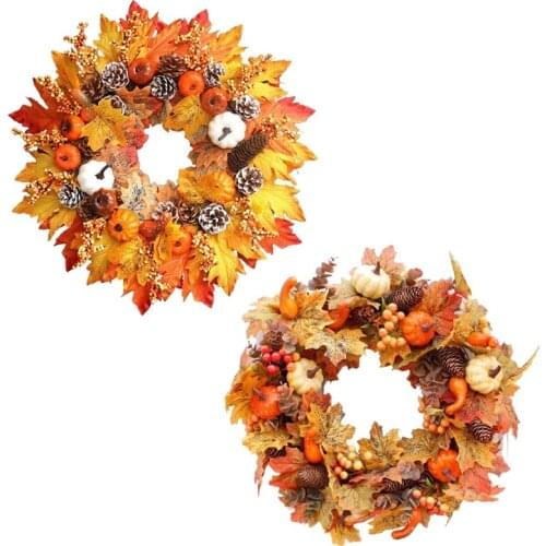 Thanksgiving Berry Pumpkin Wreath Holiday Decorative Garland Round Shape Door Wreaths Festival Party Front Door Decor