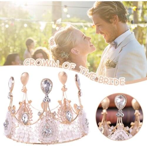 Vintage Royal Full Round Crown Alloy Rhinestone Beaded Tiaras Bridesmaid King Headband for Women Men HSJ88
