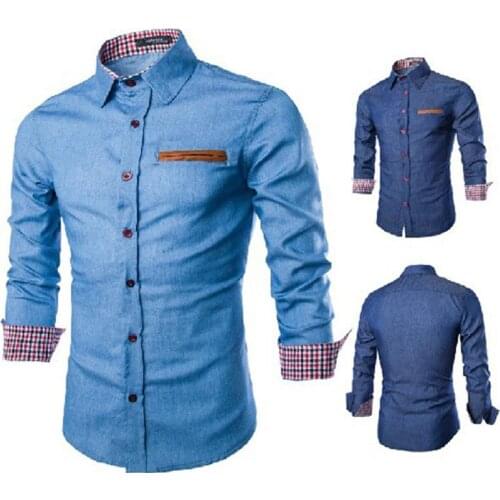 High Quality Mens Casual Slim Fit Stylish Wash Denim Long Sleeves Jeans Shirts Smart Casual Fashion Men Clothes