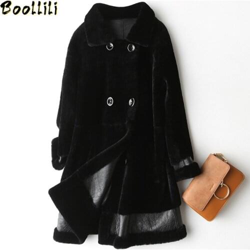 Boollili Womens Real Fur Coat 2020 New Luxury Natural Sheep Shearing Fur Coats Female Winter Jacket Women Wool Jackets