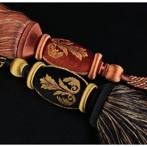 1 pair curtain tieback luxury high class America Exquisite embroidery long tassel rope buckle strap tie tape back N116